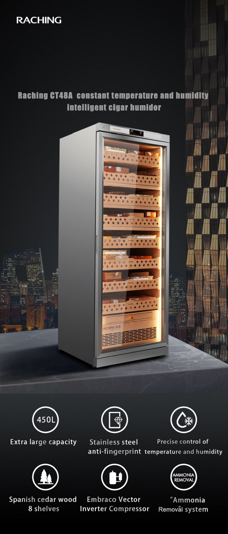 Raching CT48A Stainless Steel Cigar Humidor  Cabinet