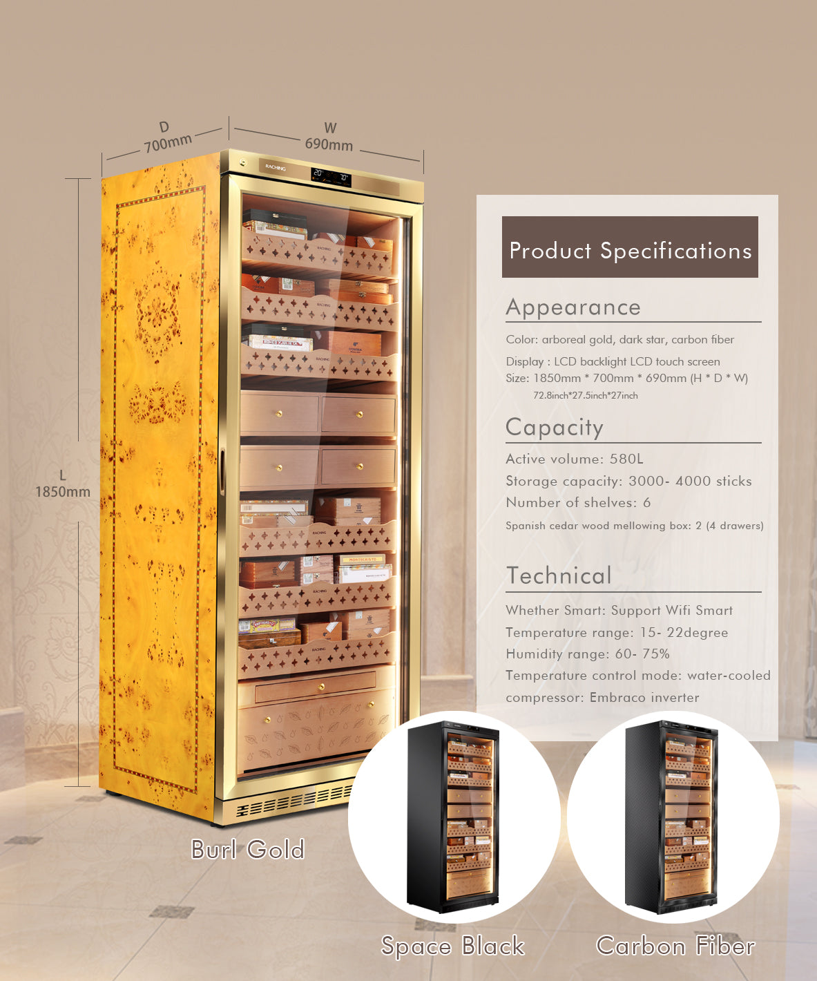 Raching MON5800A cigar humidor cabinet