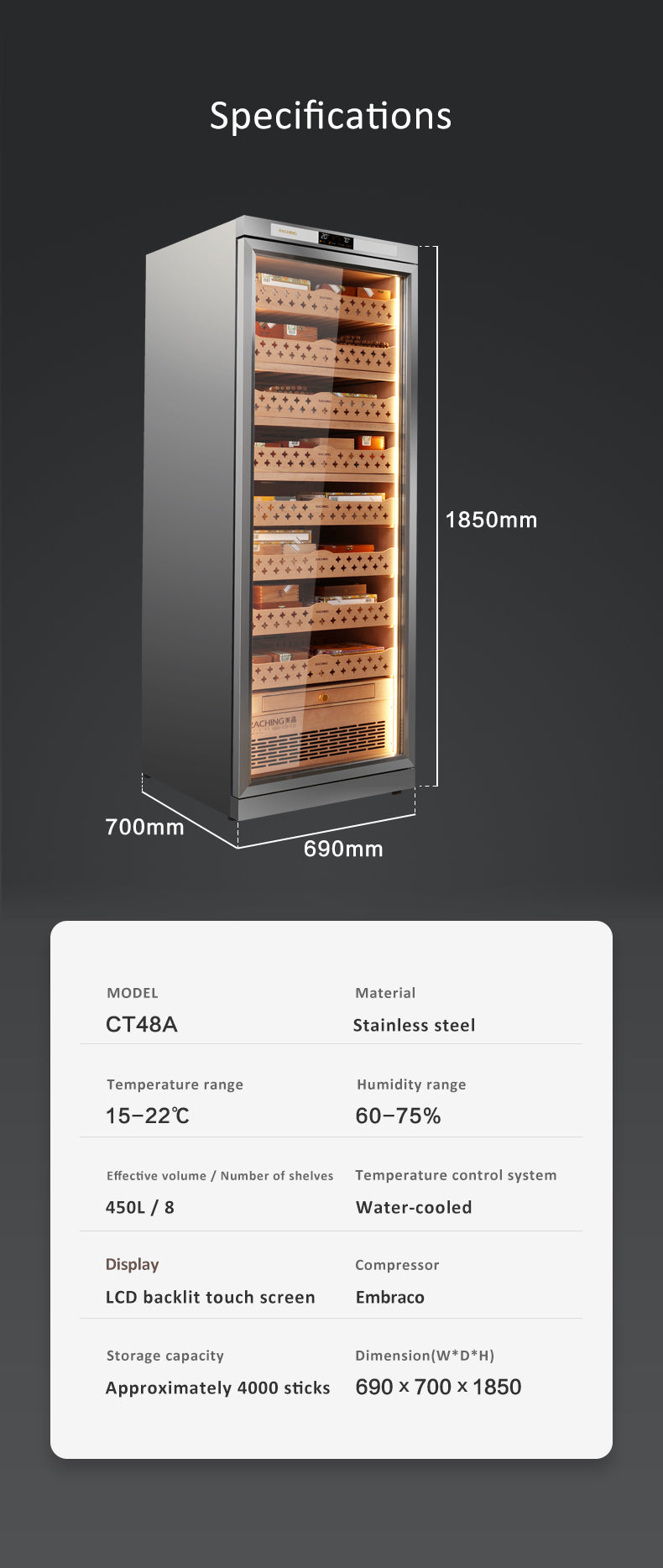 Raching CT48A Stainless Steel Cigar Humidor  Cabinet